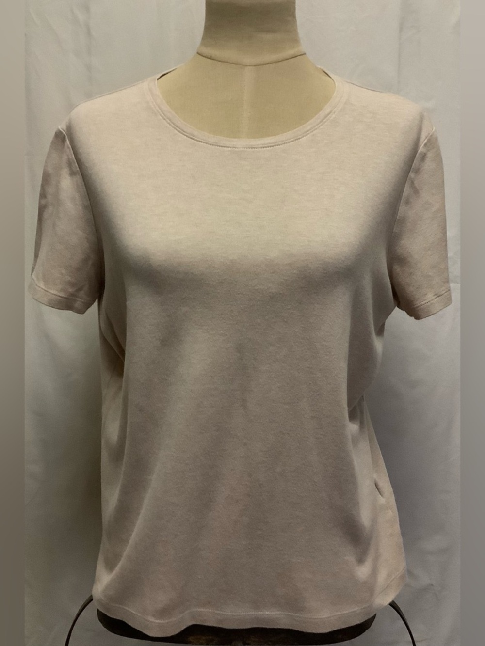 L.L. Bean Heathered Tan Beige T Shirt Top-Crew Neck-Short Sleeve-100% Cotton-L